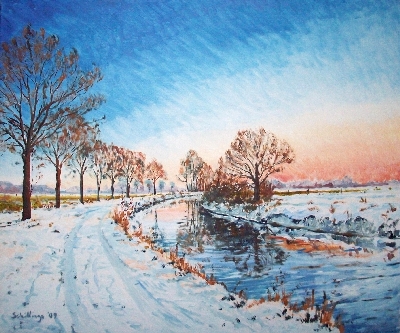 Rur bei Orsbeck im Winter Sonnenuntergang 2009 50x60cm 400px